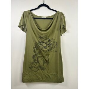 Y2K Studio Y Mcbling Rhinestone Floral Scoop‎ Neck Short Sleeve Top Size M